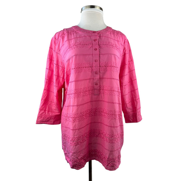 NWT Talbots Pink Eyelet Button Cotton Blouse Sheer Crochet Plus Size 3X Top - Picture 2 of 16